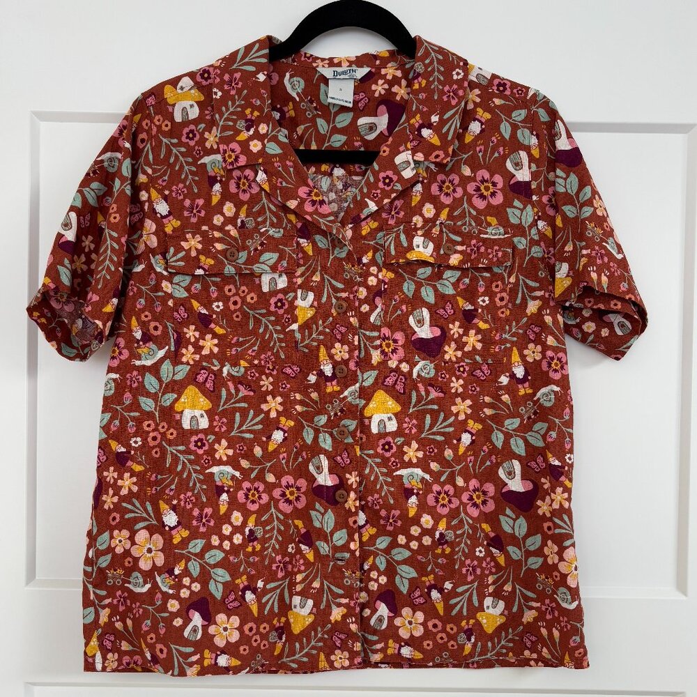 Duluth Trading Co Hemp Gnome Button Down Short Sleeve Shirt - Small